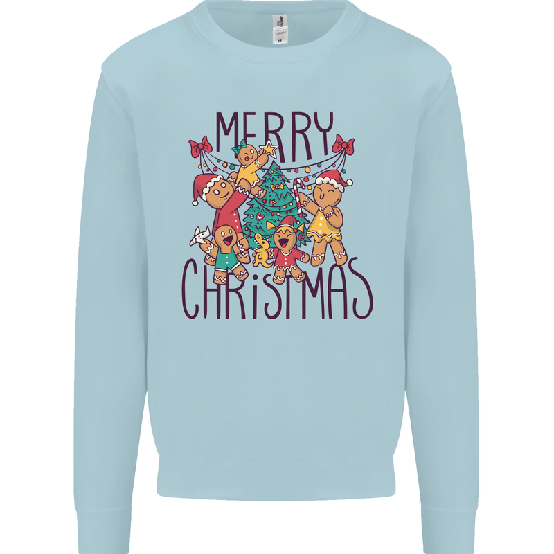 Gingerbread Man Merry Christmas Mens Sweatshirt Jumper Light Blue