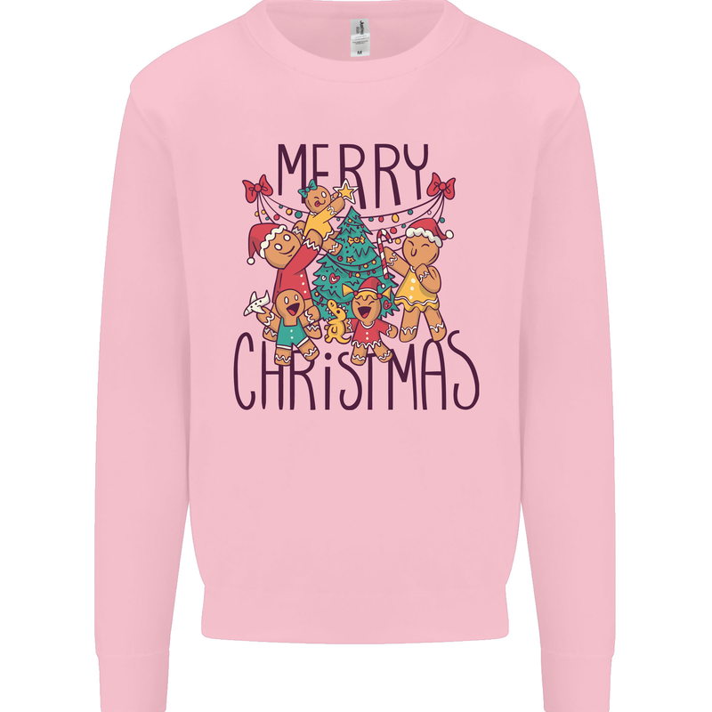 Gingerbread Man Merry Christmas Mens Sweatshirt Jumper Light Pink