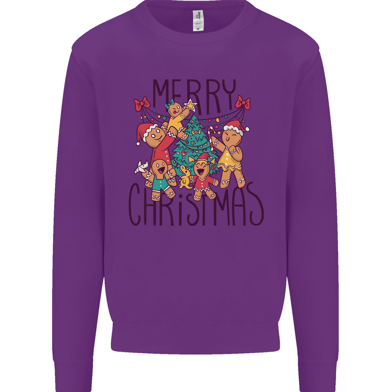 Gingerbread Man Merry Christmas Mens Sweatshirt Jumper Purple