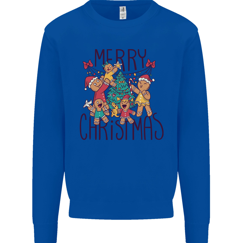 Gingerbread Man Merry Christmas Mens Sweatshirt Jumper Royal Blue