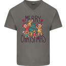 Gingerbread Man Merry Christmas Mens V-Neck Cotton T-Shirt Charcoal