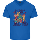 Gingerbread Man Merry Christmas Mens V-Neck Cotton T-Shirt Royal Blue