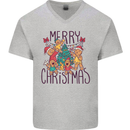 Gingerbread Man Merry Christmas Mens V-Neck Cotton T-Shirt Sports Grey