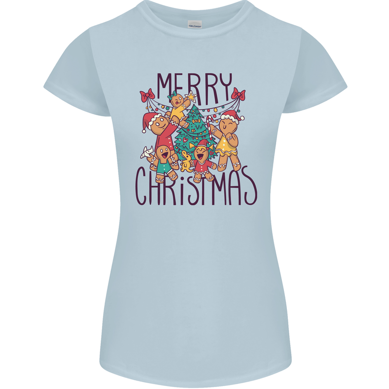 Gingerbread Man Merry Christmas Womens Petite Cut T-Shirt Light Blue
