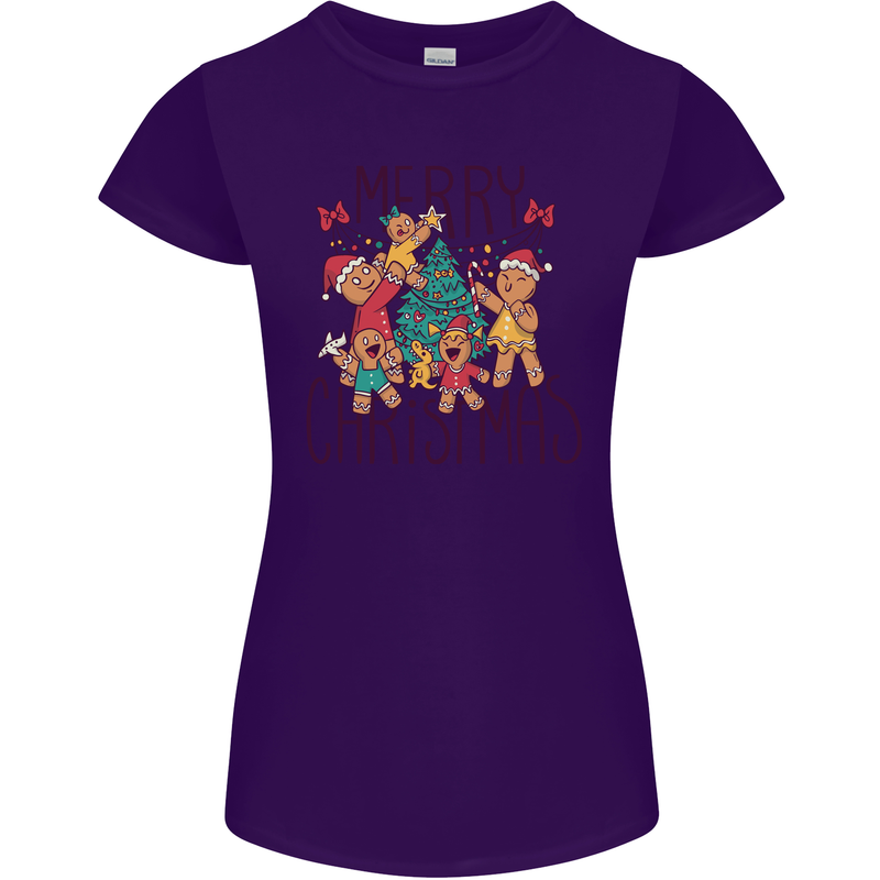 Gingerbread Man Merry Christmas Womens Petite Cut T-Shirt Purple