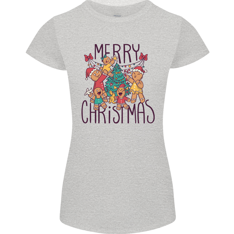 Gingerbread Man Merry Christmas Womens Petite Cut T-Shirt Sports Grey
