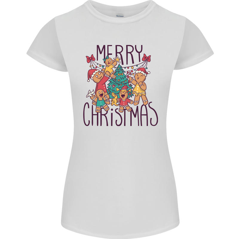 Gingerbread Man Merry Christmas Womens Petite Cut T-Shirt White
