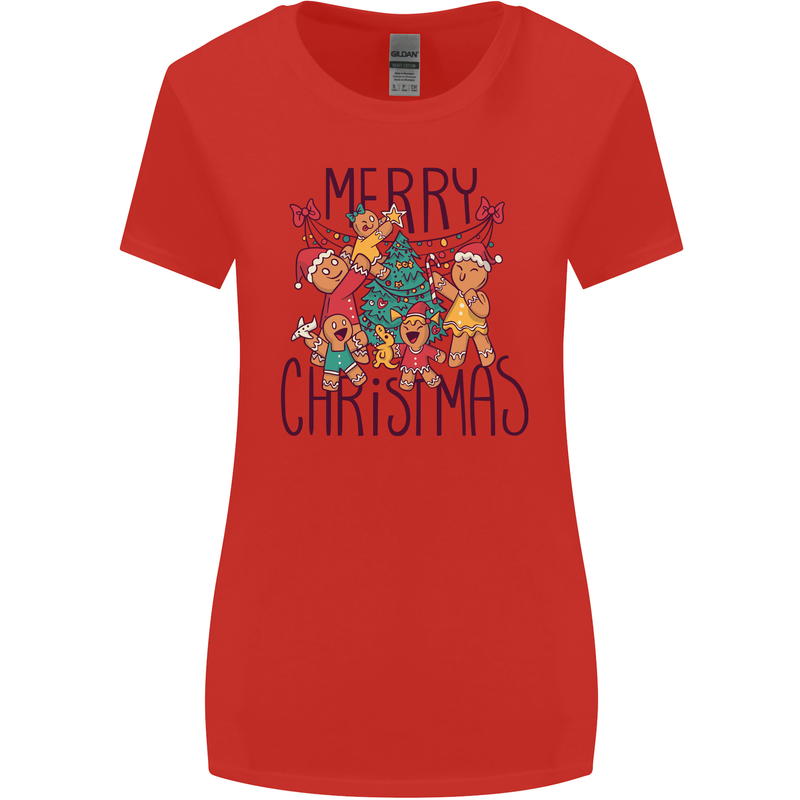 Gingerbread Man Merry Christmas Womens Wider Cut T-Shirt Red