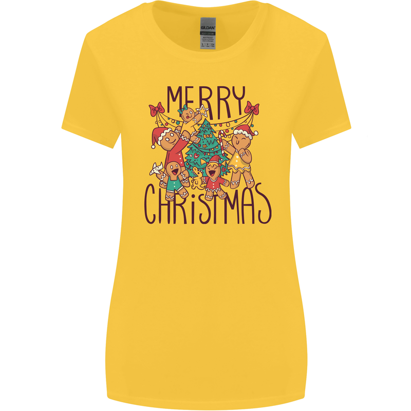 Gingerbread Man Merry Christmas Womens Wider Cut T-Shirt Yellow
