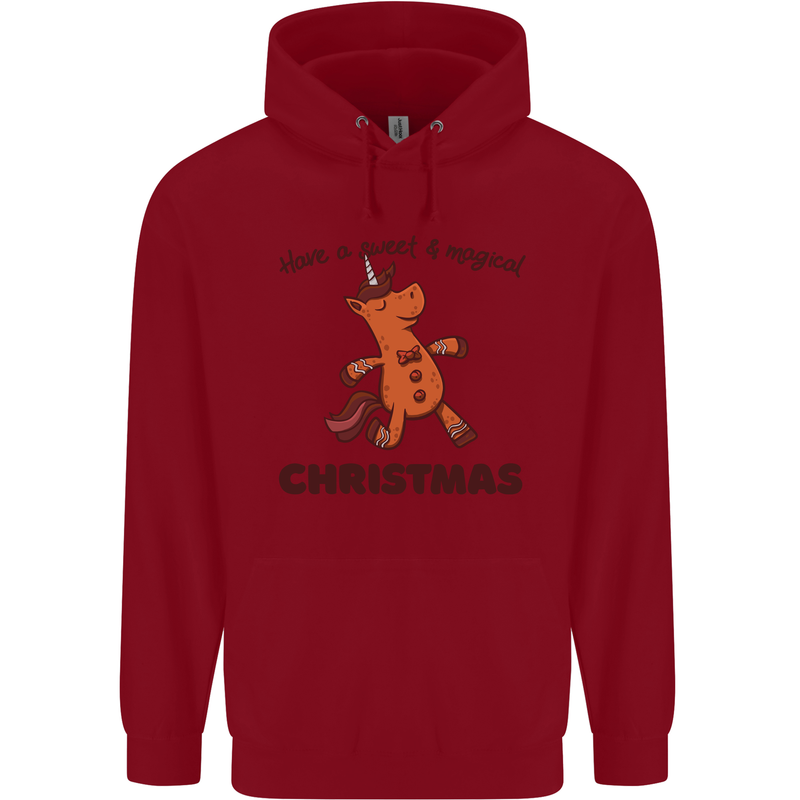 Gingerbread Man Unicorn Christmas Childrens Kids Hoodie Red