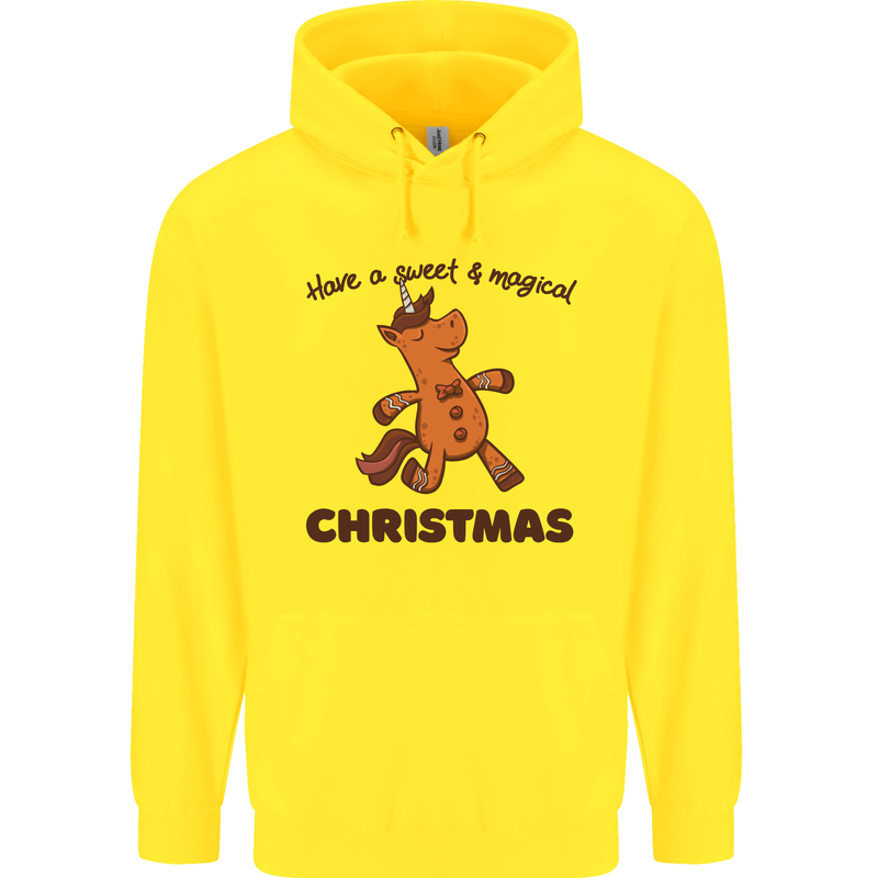 Gingerbread Man Unicorn Christmas Childrens Kids Hoodie Yellow