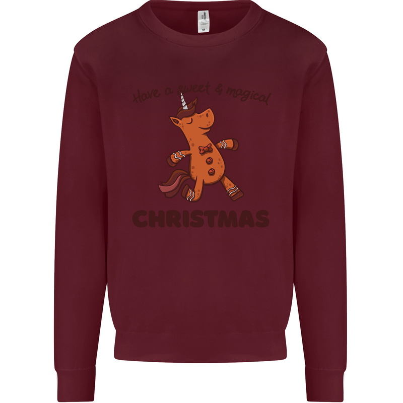 Gingerbread Man Unicorn Christmas Kids Sweatshirt Jumper Maroon