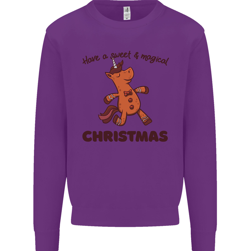 Gingerbread Man Unicorn Christmas Kids Sweatshirt Jumper Purple