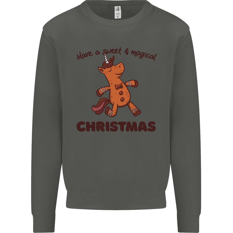 Gingerbread Man Unicorn Christmas Kids Sweatshirt Jumper Storm Grey