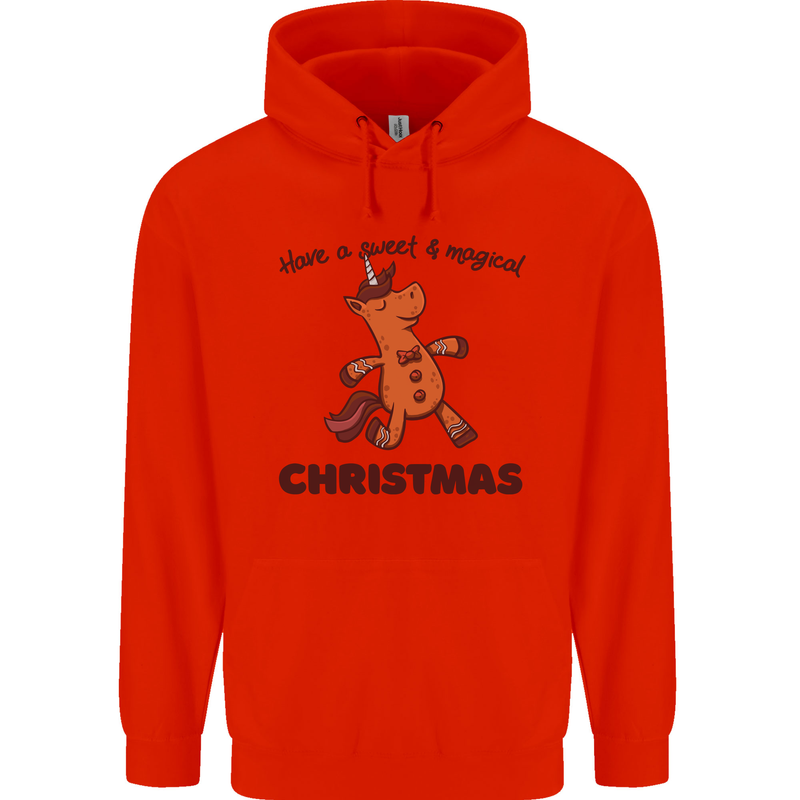 Gingerbread Man Unicorn Christmas Mens 80% Cotton Hoodie Bright Red