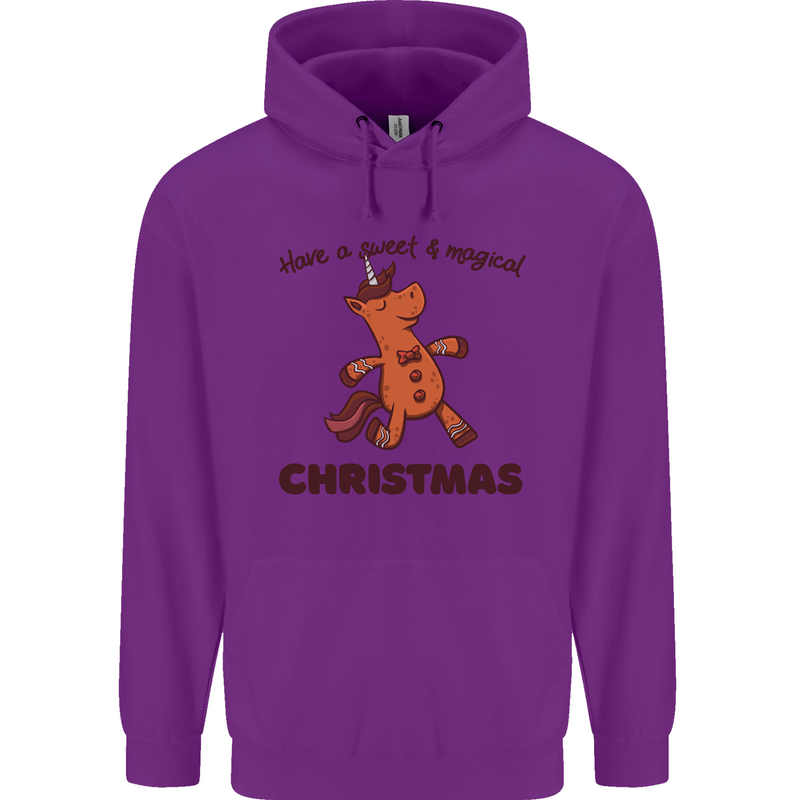 Gingerbread Man Unicorn Christmas Mens 80% Cotton Hoodie Purple