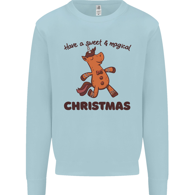 Gingerbread Man Unicorn Christmas Mens Sweatshirt Jumper Light Blue