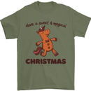 Gingerbread Man Unicorn Christmas Mens T-Shirt Cotton Gildan Military Green