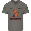 Gingerbread Man Unicorn Christmas Mens V-Neck Cotton T-Shirt Charcoal