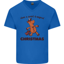 Gingerbread Man Unicorn Christmas Mens V-Neck Cotton T-Shirt Royal Blue