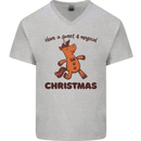 Gingerbread Man Unicorn Christmas Mens V-Neck Cotton T-Shirt Sports Grey