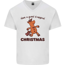 Gingerbread Man Unicorn Christmas Mens V-Neck Cotton T-Shirt White