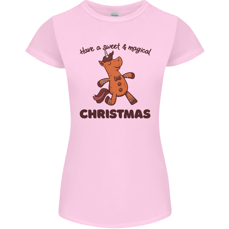 Gingerbread Man Unicorn Christmas Womens Petite Cut T-Shirt Light Pink