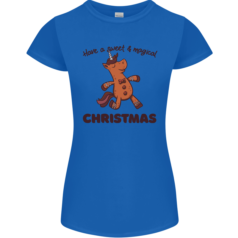 Gingerbread Man Unicorn Christmas Womens Petite Cut T-Shirt Royal Blue