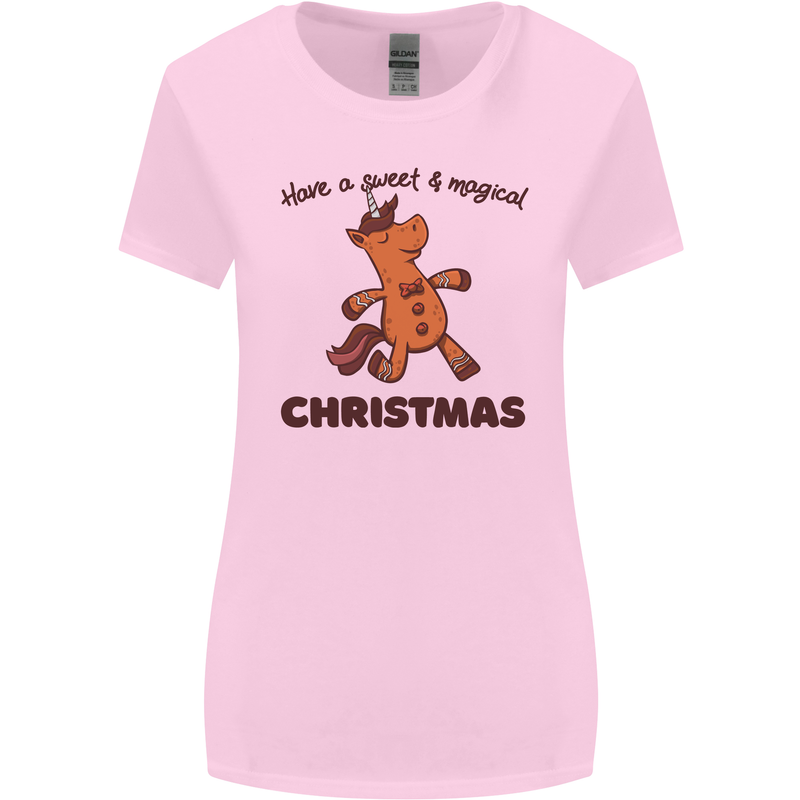 Gingerbread Man Unicorn Christmas Womens Wider Cut T-Shirt Light Pink