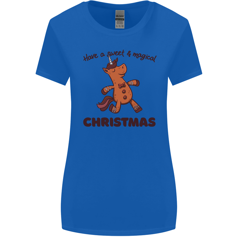 Gingerbread Man Unicorn Christmas Womens Wider Cut T-Shirt Royal Blue