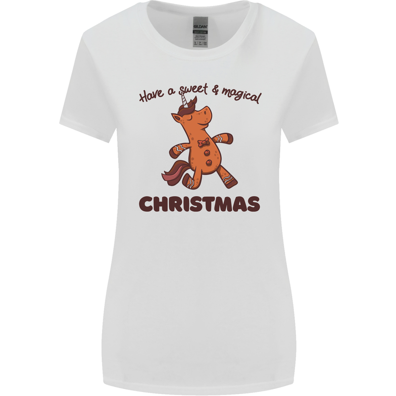 Gingerbread Man Unicorn Christmas Womens Wider Cut T-Shirt White