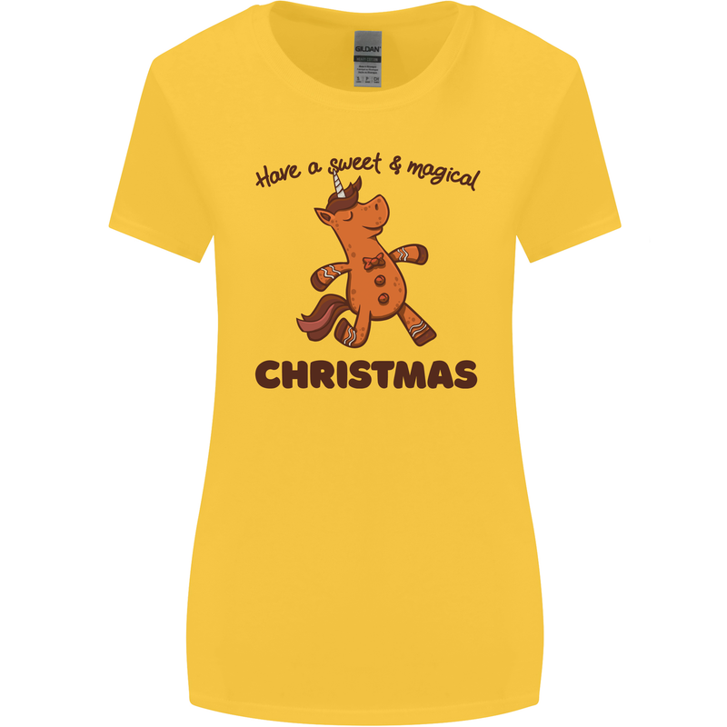 Gingerbread Man Unicorn Christmas Womens Wider Cut T-Shirt Yellow