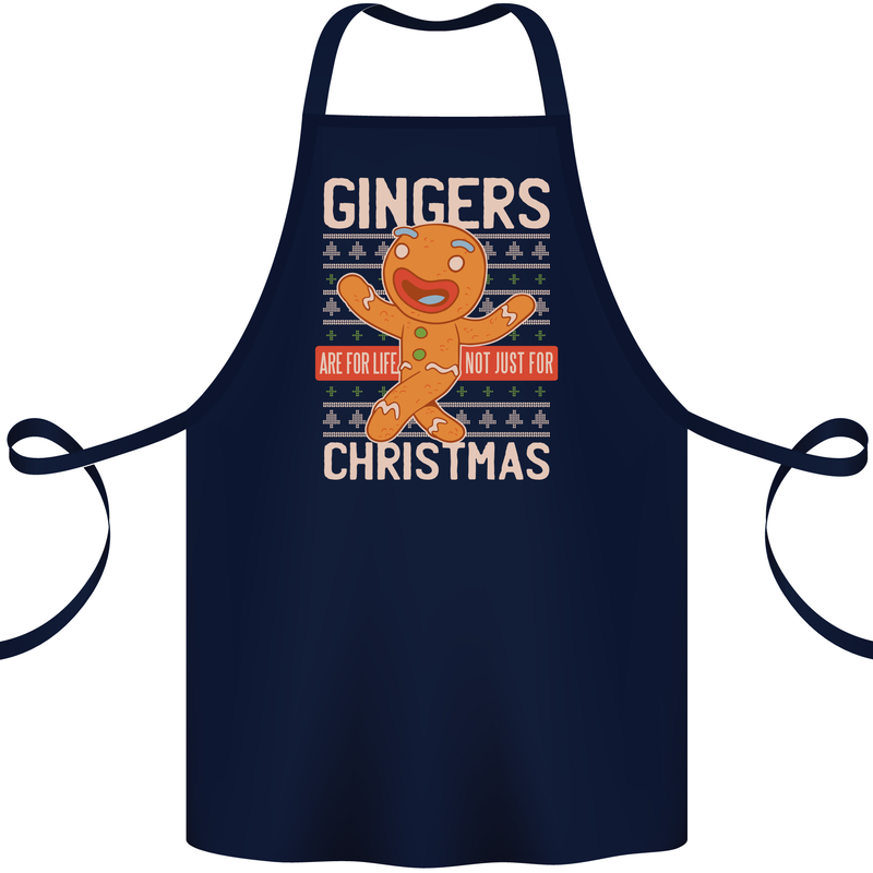 Gingers Are for Life Not Just for Christmas Cotton Apron 100% Organic Navy Blue