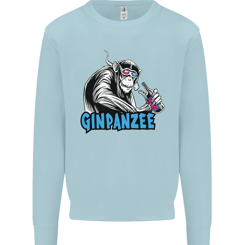 Ginpanzee Funny Gin Drinker Monkey Alcohol Kids Sweatshirt Jumper Light Blue