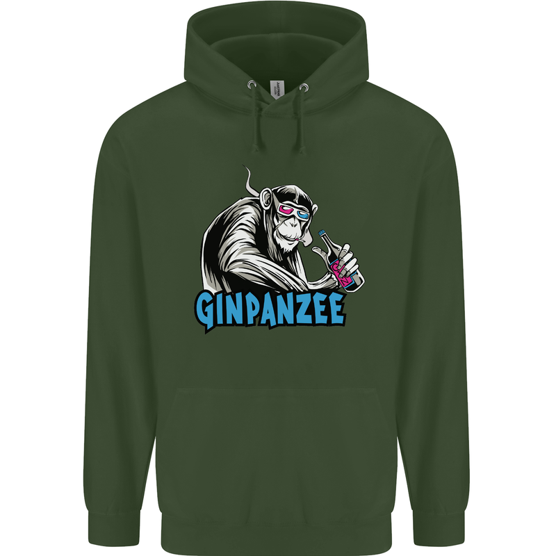 Ginpanzee Funny Gin Drinker Monkey Alcohol Mens 80% Cotton Hoodie Forest Green