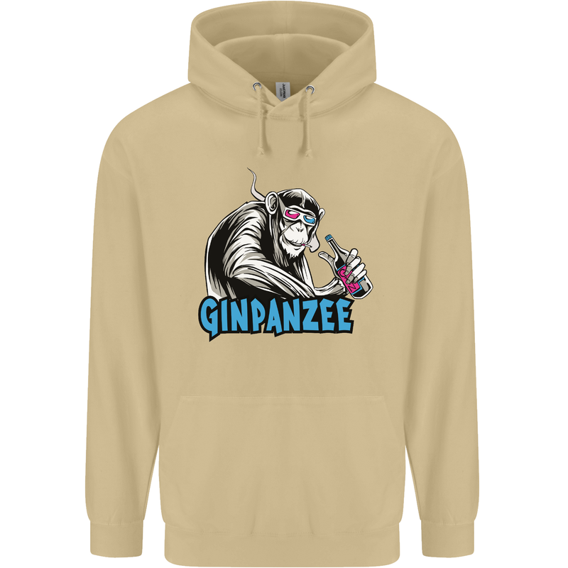 Ginpanzee Funny Gin Drinker Monkey Alcohol Mens 80% Cotton Hoodie Sand