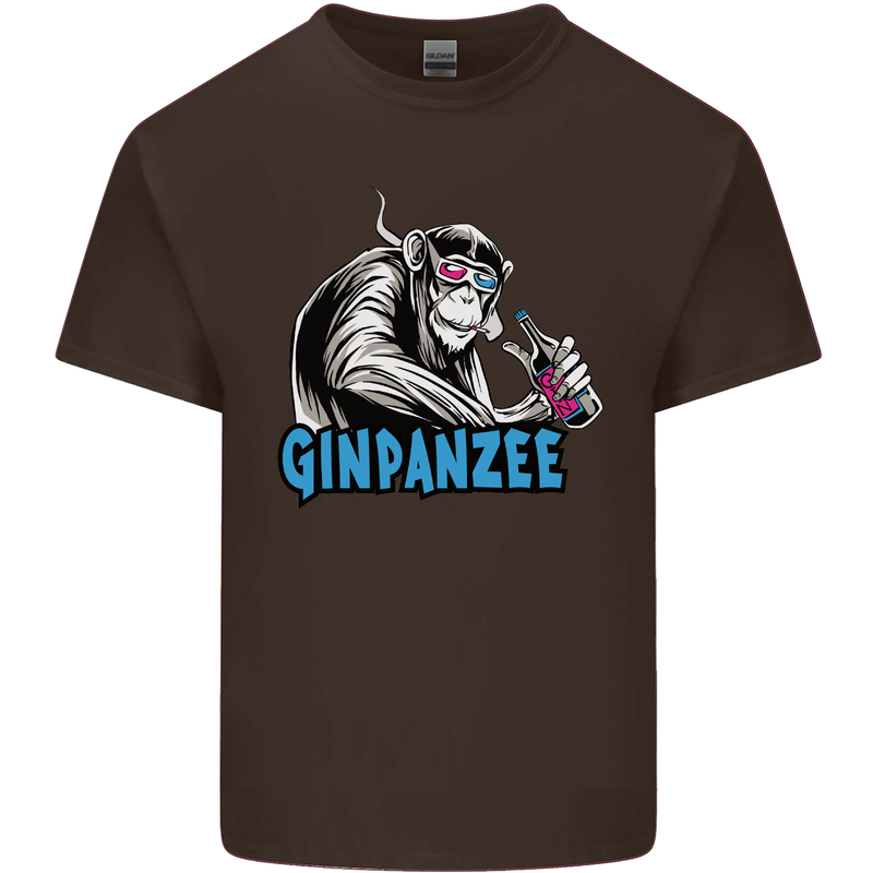 Ginpanzee Funny Gin Drinker Monkey Alcohol Mens Cotton T-Shirt Tee Top Dark Chocolate