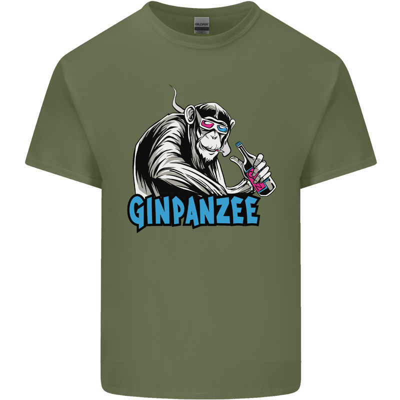 Ginpanzee Funny Gin Drinker Monkey Alcohol Mens Cotton T-Shirt Tee Top Military Green