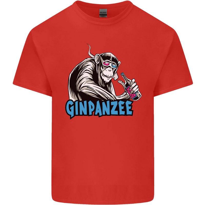 Ginpanzee Funny Gin Drinker Monkey Alcohol Mens Cotton T-Shirt Tee Top Red