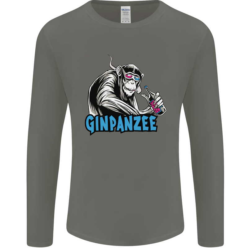 Ginpanzee Funny Gin Drinker Monkey Alcohol Mens Long Sleeve T-Shirt Charcoal