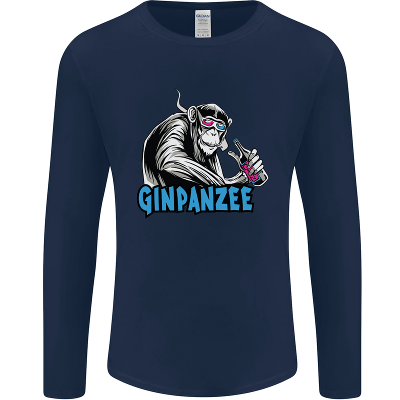 Ginpanzee Funny Gin Drinker Monkey Alcohol Mens Long Sleeve T-Shirt Navy Blue