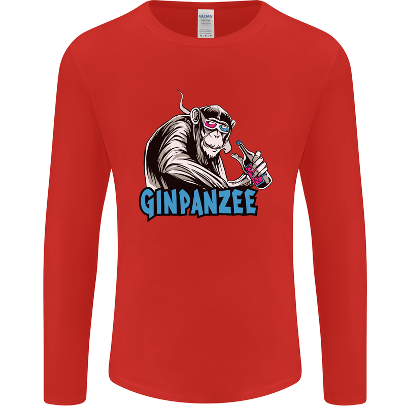 Ginpanzee Funny Gin Drinker Monkey Alcohol Mens Long Sleeve T-Shirt Red