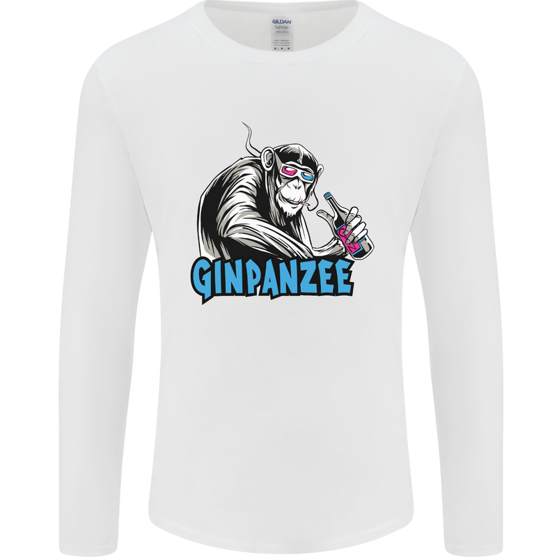 Ginpanzee Funny Gin Drinker Monkey Alcohol Mens Long Sleeve T-Shirt White