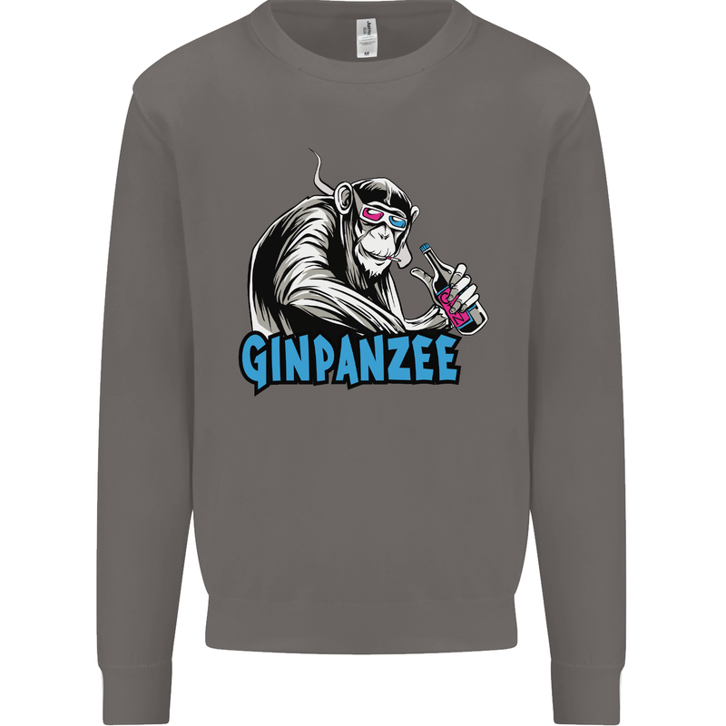Ginpanzee Funny Gin Drinker Monkey Alcohol Mens Sweatshirt Jumper Charcoal