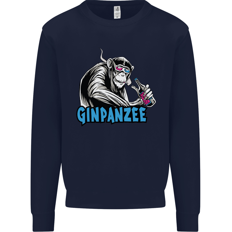 Ginpanzee Funny Gin Drinker Monkey Alcohol Mens Sweatshirt Jumper Navy Blue