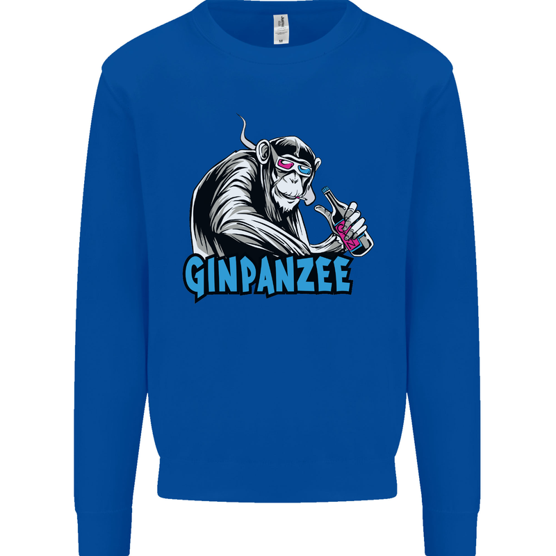 Ginpanzee Funny Gin Drinker Monkey Alcohol Mens Sweatshirt Jumper Royal Blue