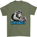 Ginpanzee Funny Gin Drinker Monkey Alcohol Mens T-Shirt Cotton Gildan Military Green