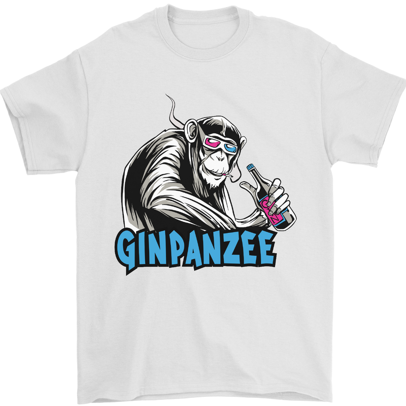 Ginpanzee Funny Gin Drinker Monkey Alcohol Mens T-Shirt Cotton Gildan White