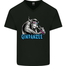 Ginpanzee Funny Gin Drinker Monkey Alcohol Mens V-Neck Cotton T-Shirt Black