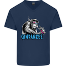 Ginpanzee Funny Gin Drinker Monkey Alcohol Mens V-Neck Cotton T-Shirt Navy Blue